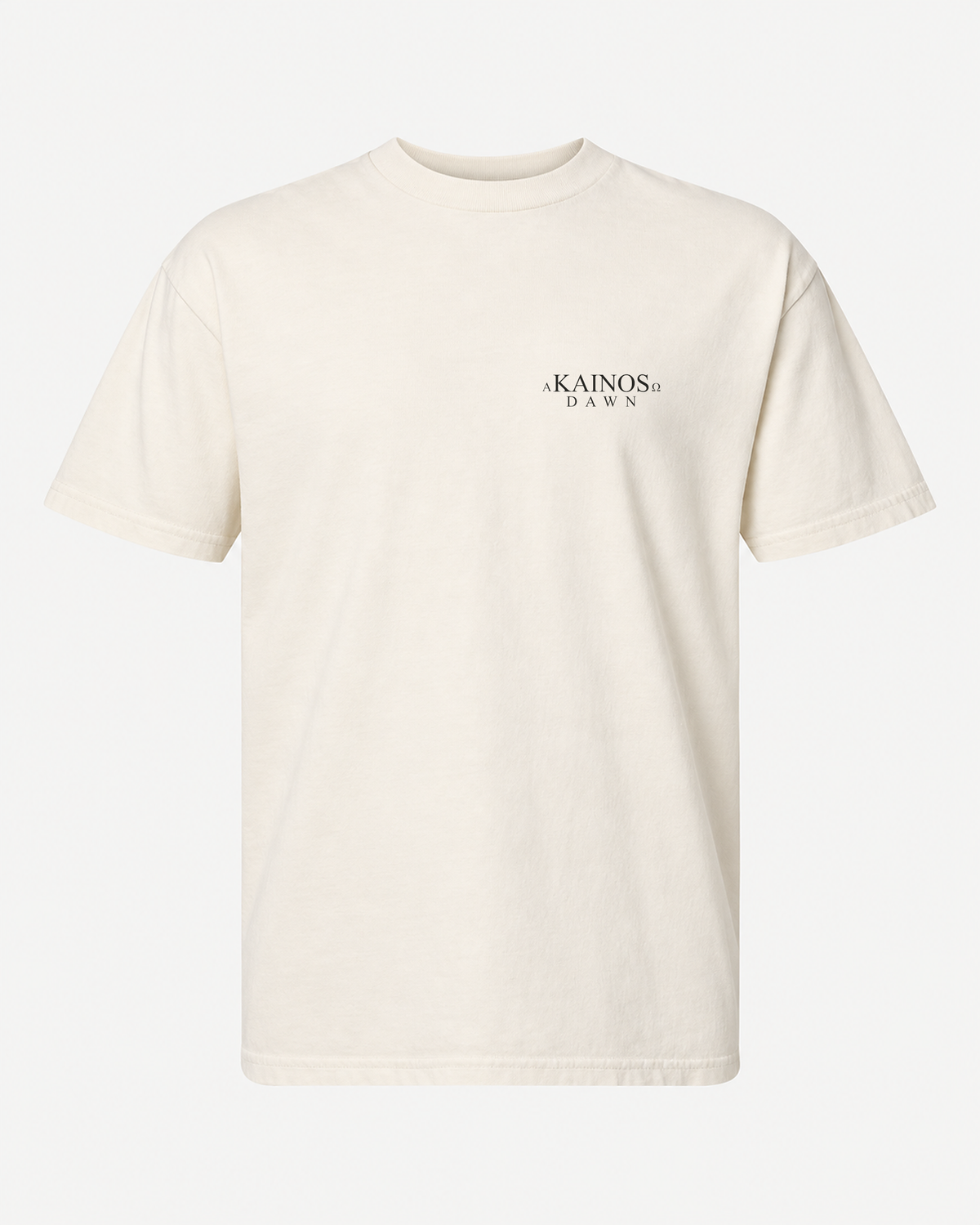 DAWN tee in faded cream, front, with the KAINOS chest lockup
