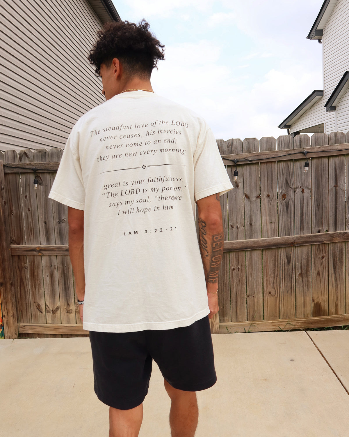 DAWN tee worn, back verse close