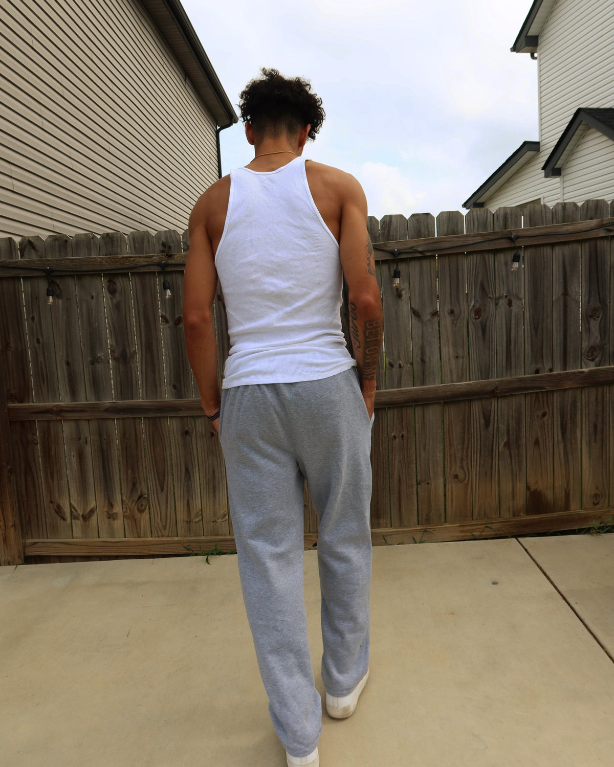 KAINOS sweatpant in oxford grey, worn, back
