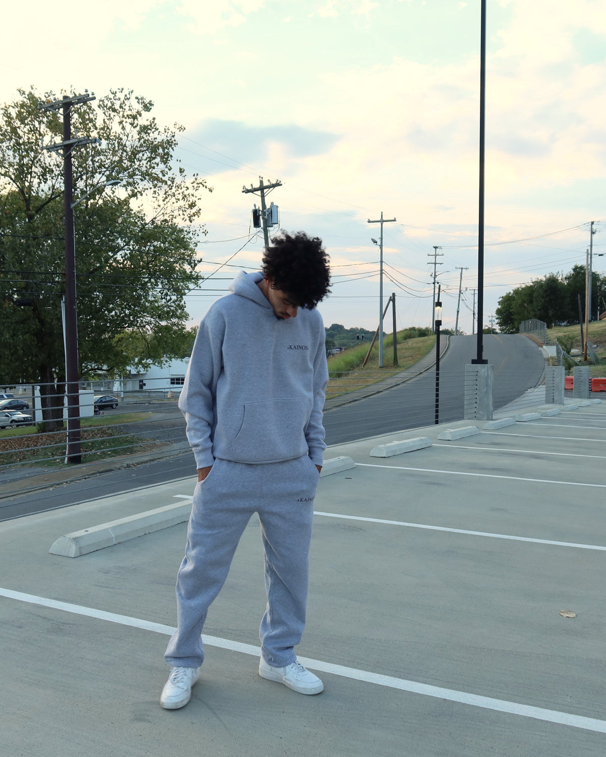 NEW CREATION hoodie in heather grey, worn